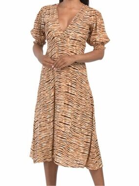 Faithfull Tiger Print Midi Dress in Tan